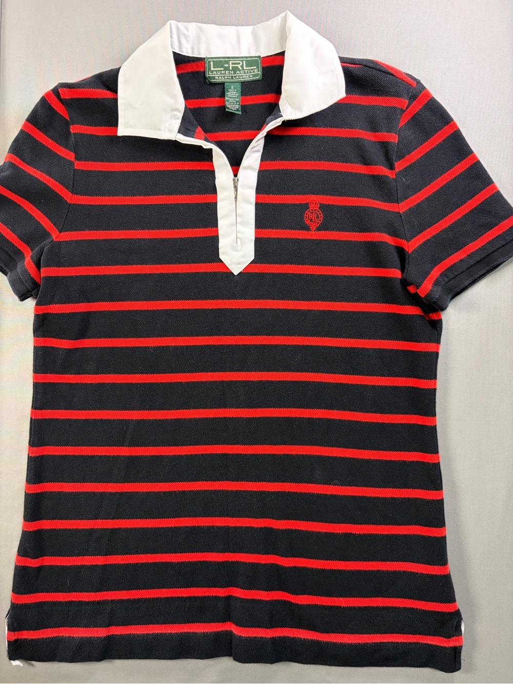 Lauren Ralph Lauren Black Polo with Red Stripes and White Collar